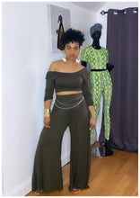 Load image into Gallery viewer, &quot;UNBOTHERED&quot; Olive Wide Leg 2 Piece Set