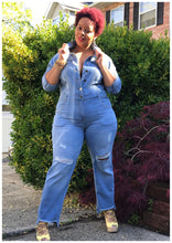Load image into Gallery viewer, &quot;HOT SHOT&quot; Curvy Distressed Denim Jumpsuit